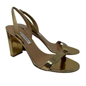 Aquazzurra So Nude Block Sandals 85 Gold Womens Size 38 US 8 Slingback *READ